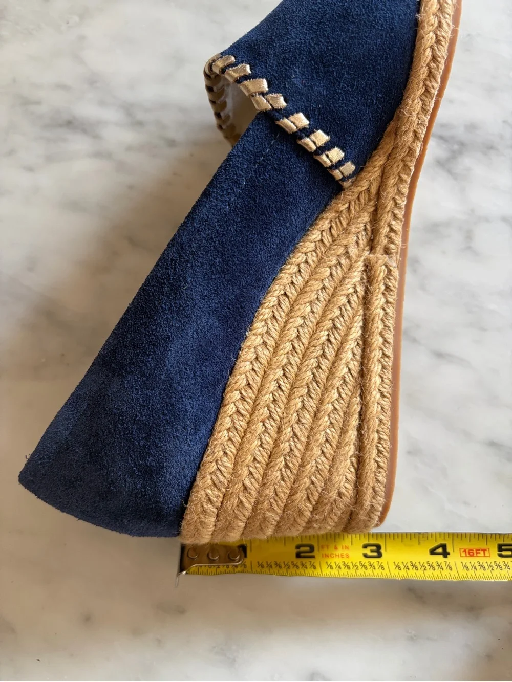 Jack Rogers Palmer Wedge Navy Suede Espadrille Open Toe, Womens 8 US, New